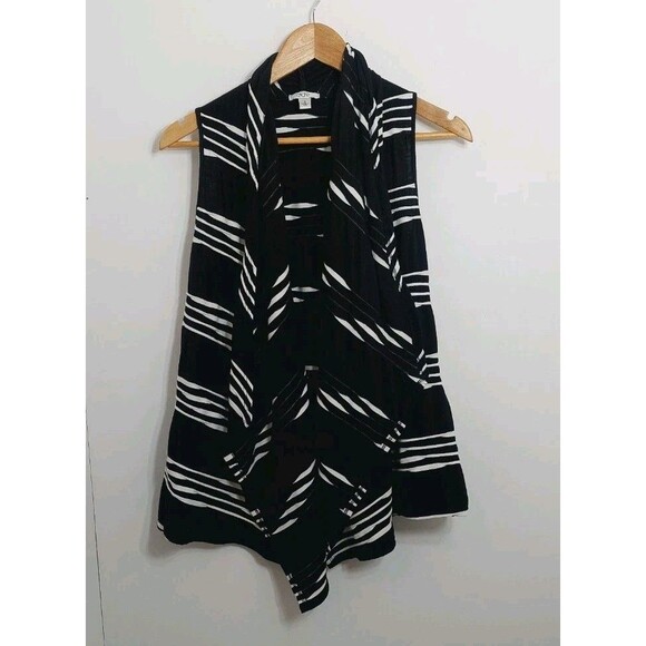 Cache Women's Size Small Cardigan Vest Black White Striped USA Cascade - Picture 7 of 7
